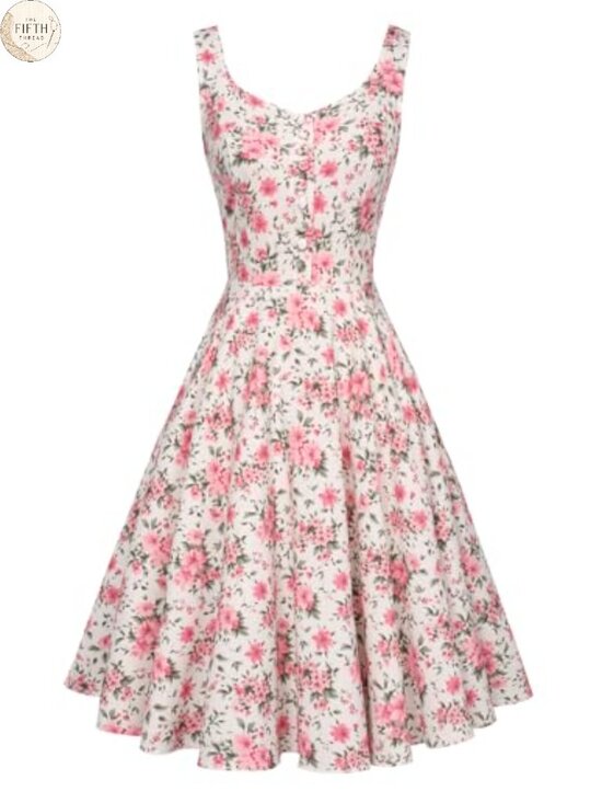 Dresses & Skirts - Vintage 1950s A-Line Midi Dress Sleeveless Sweetheart Neckline